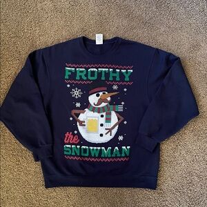 Jerzees Navy Sweatshirt with Red and Green Pattern